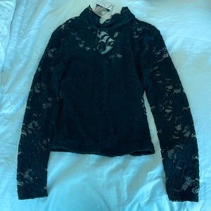 Bebe Black Long Sleeve Lace Top Size XS